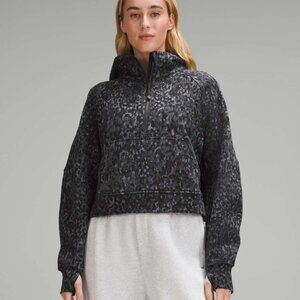 NWT Lululemon Scuba Oversized Half Zip Hoodie Pullover Lined Leopard